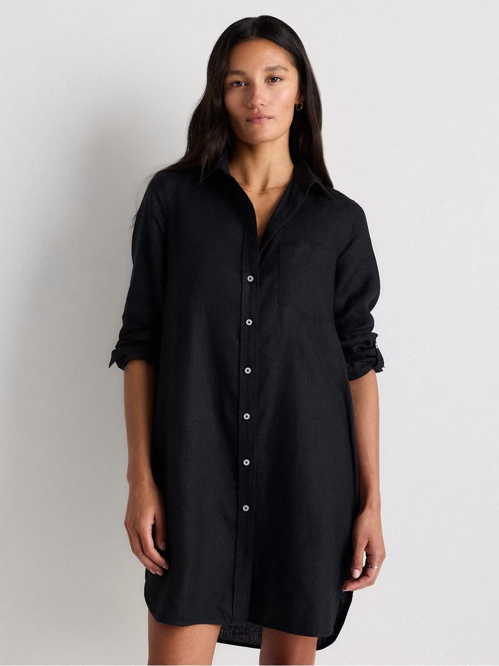 NWT QUINCE 100% European Linen Shirt Dress Black Small